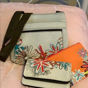 Tan canvas cross body purse by 31.